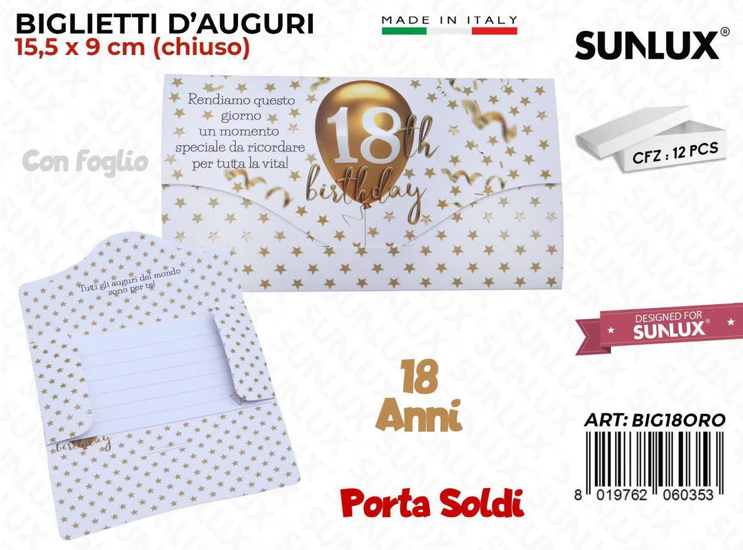 BIGLIETTI P.SOLDI COMPL. 18ANNI ORO 15.5*9CM