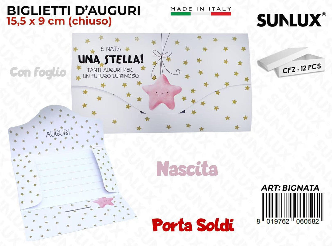 BIGLIETTI P.SOLDI NASCITA GIRL 15.5*9CM