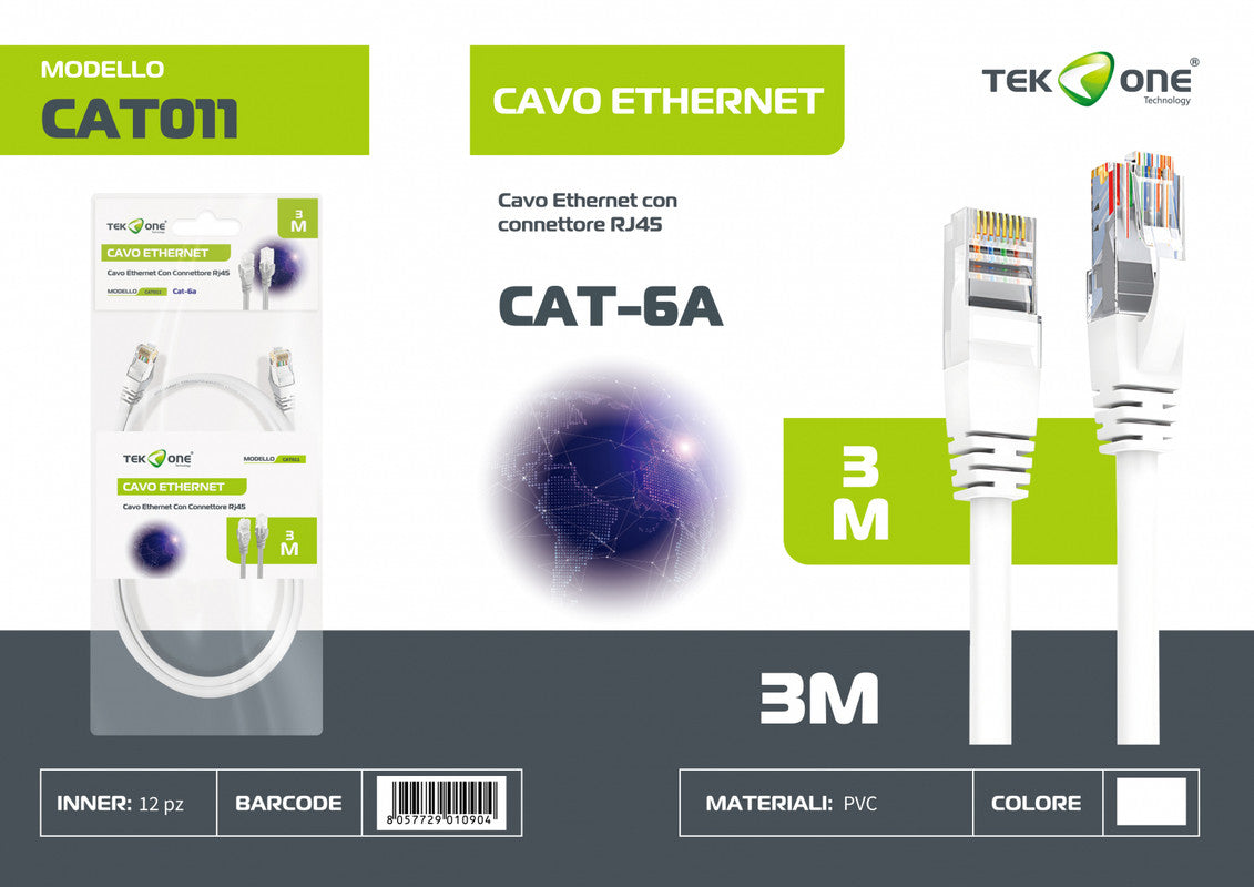 CAVO ETHERNET RJ45 CAT-6A 3M