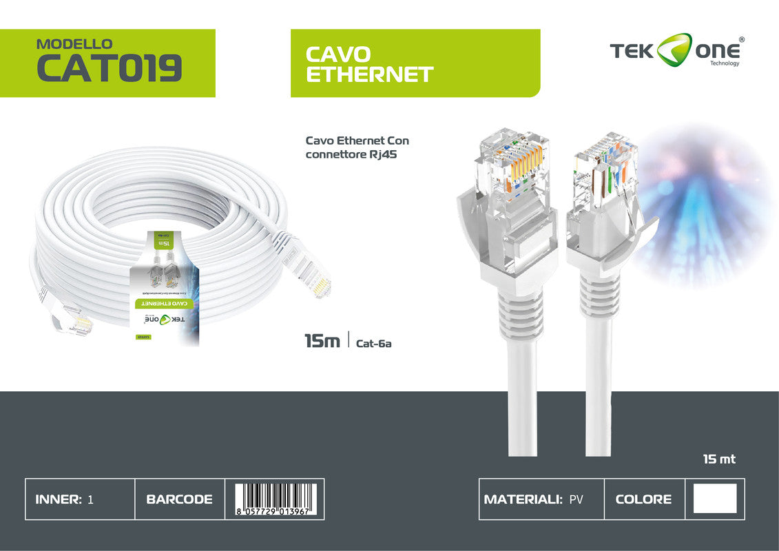 CAVO ETHERNET RJ45 CAT-6A 15M