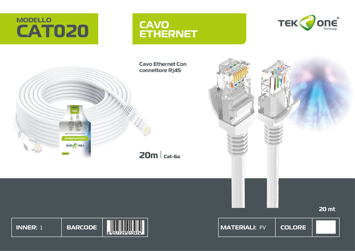 CAVO ETHERNET RJ45 CAT-6A 20M