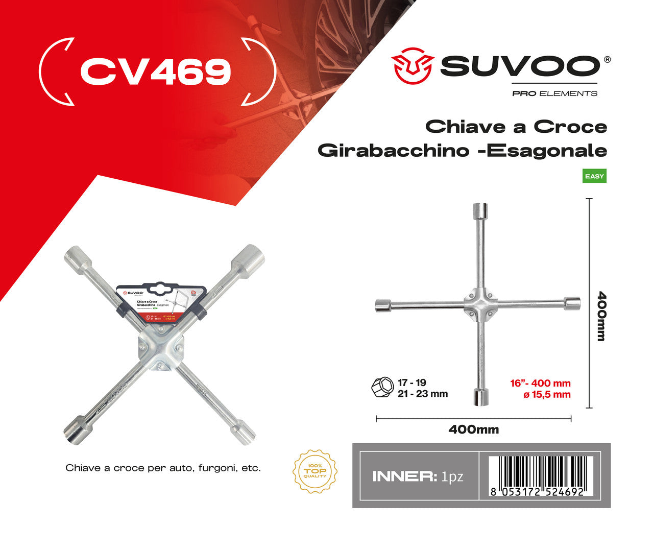 CHIAVE A CROCE 400mm 17/19/21/22mm