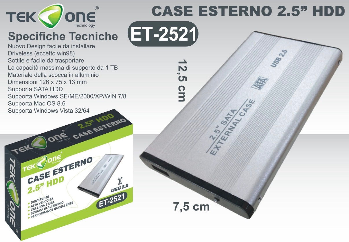 Tekone Case esterno HDD 2.5” ET-2521 (Argento)