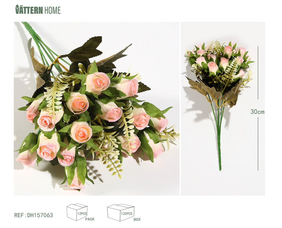 Mazzo di Rose Rosa con Foglie Verdi