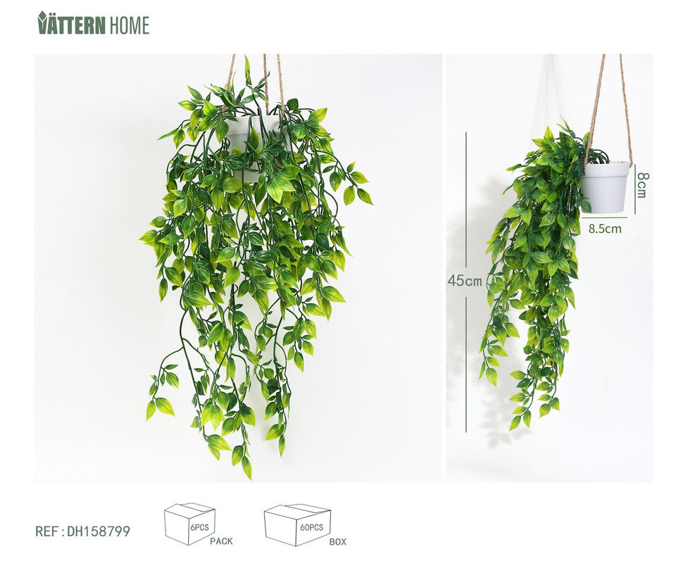 Pianta Artificiale Pendente in Vaso con Corda