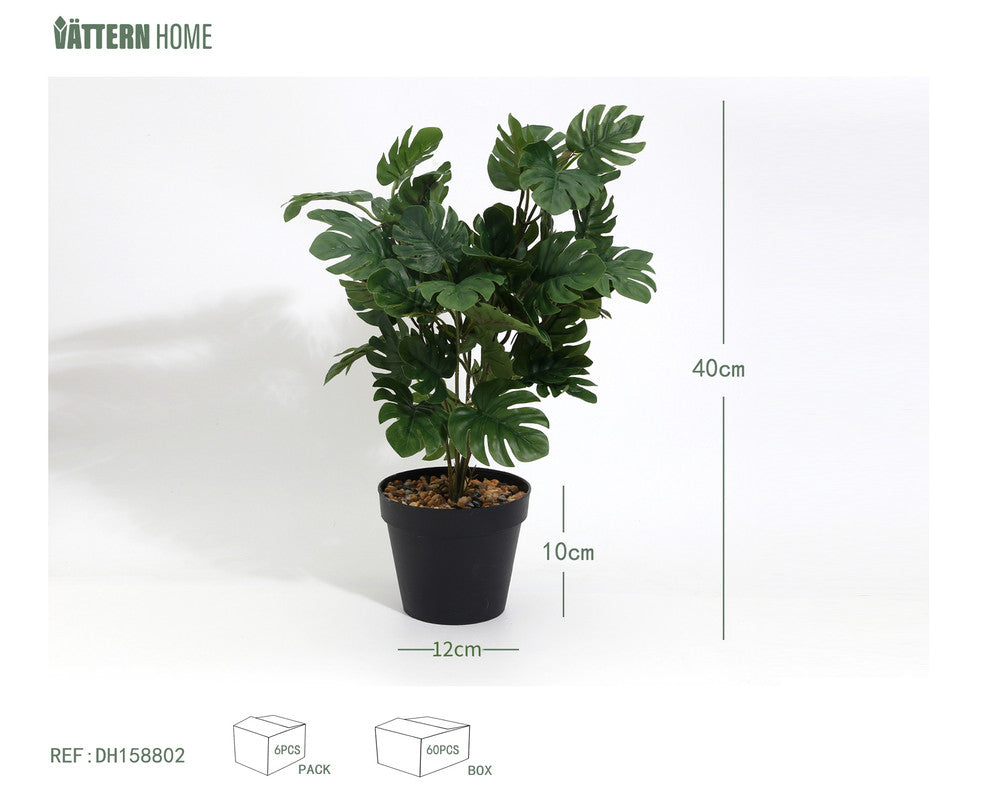 Pianta Artificiale Monstera in Vaso Nero