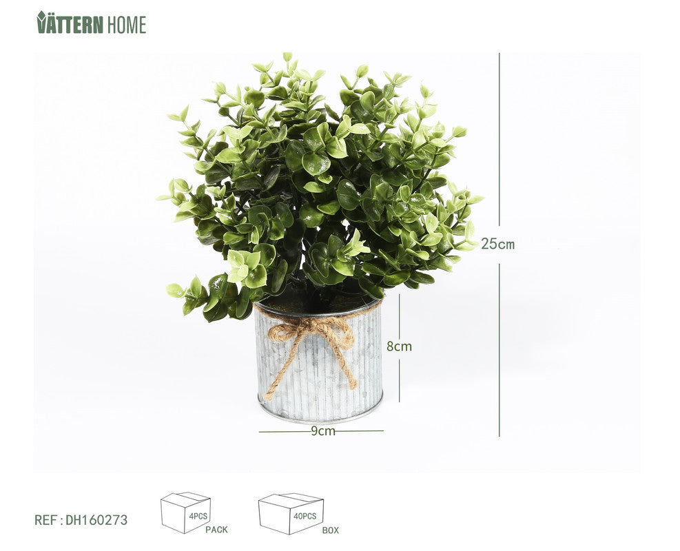 Pianta Artificiale in Vaso di Metallo con Fiocco