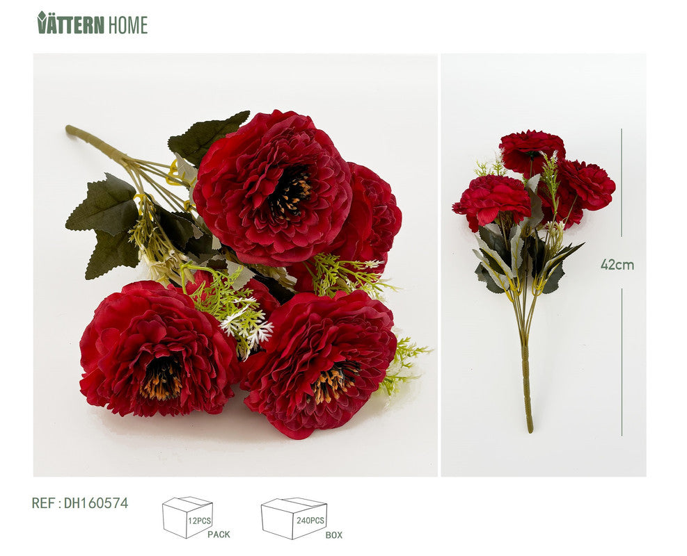 Mazzo di Fiori Artificiali Peonia Rossa