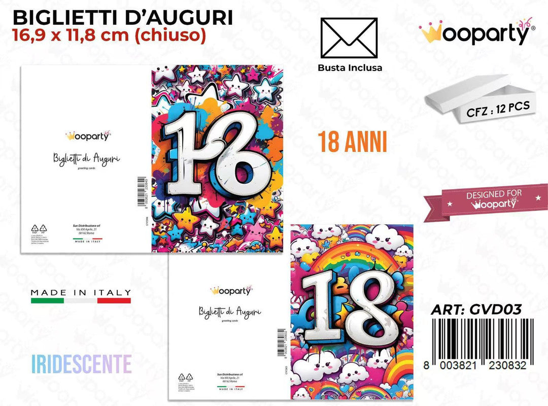 BIGLIETTI BUON COMPL. 18ANNI IRIDESC. 2ASS.