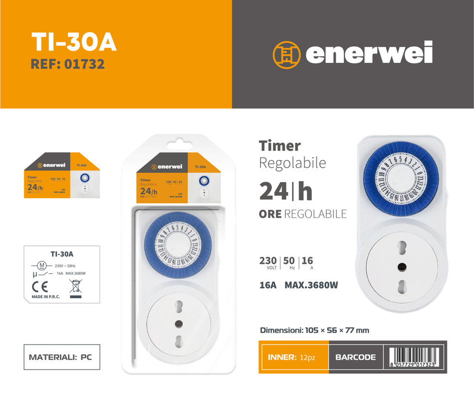 TIMER REGOLABILE 24H 230V 50Hz 3680W 16A