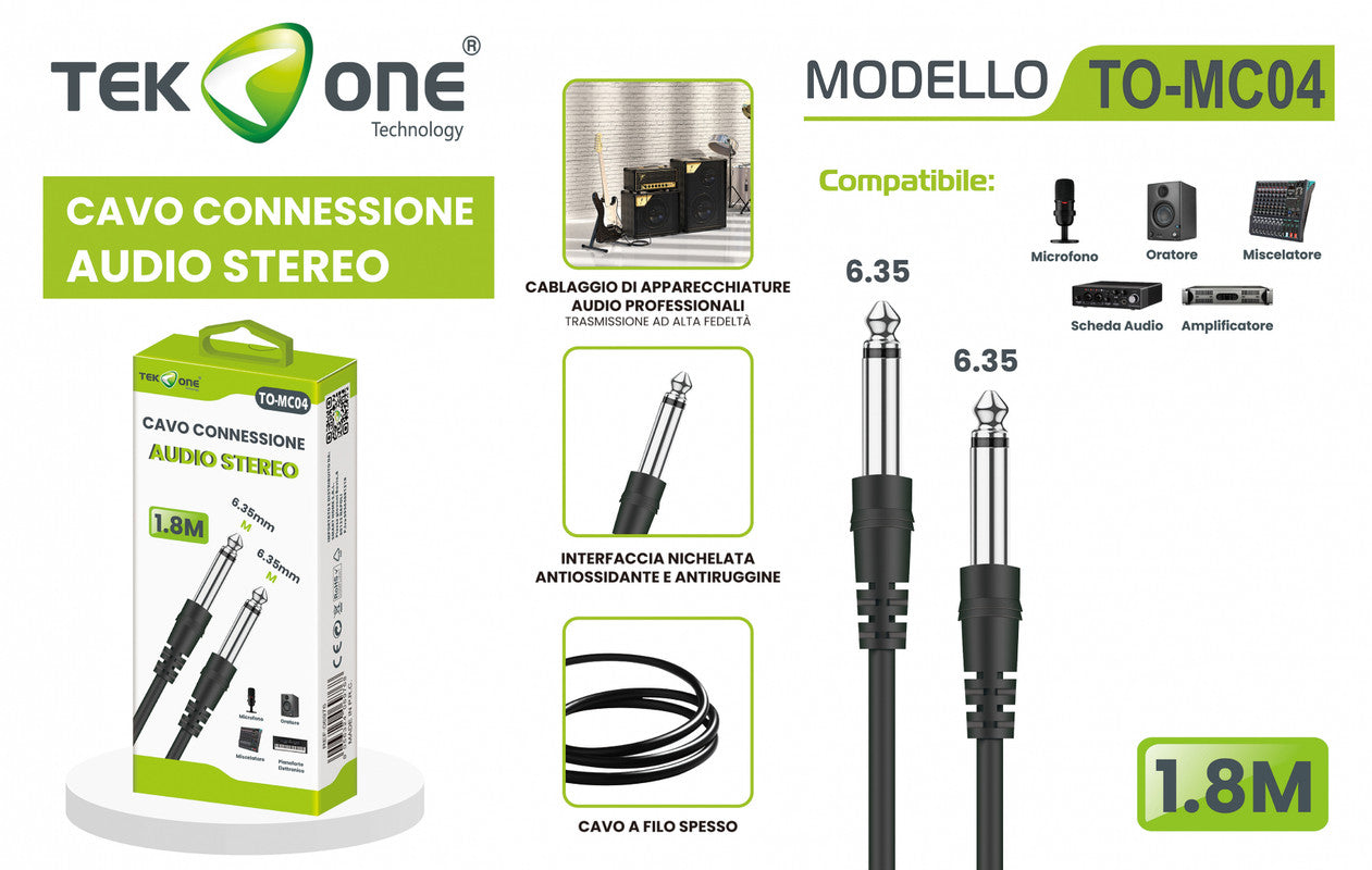 CAVO AUDIO JACK - JACK 6.35MM 1.8MT