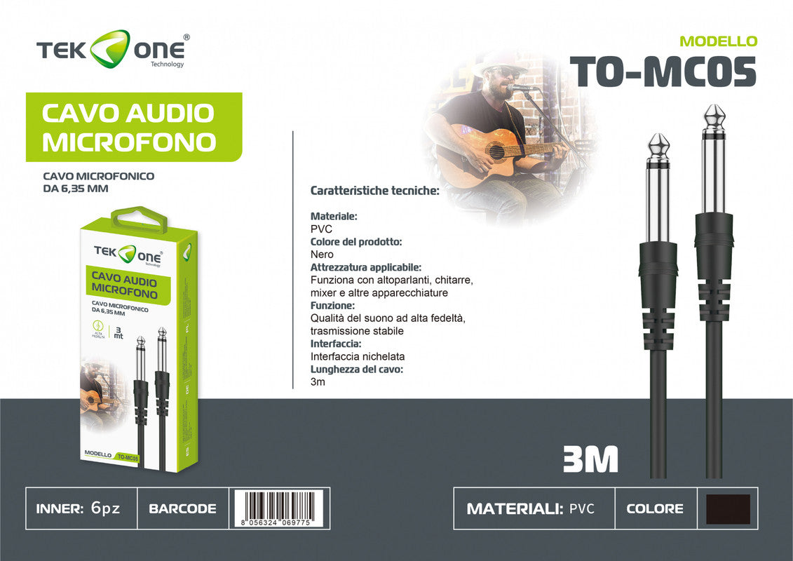 CAVO AUDIO JACK - JACK 6.35MM 3MT