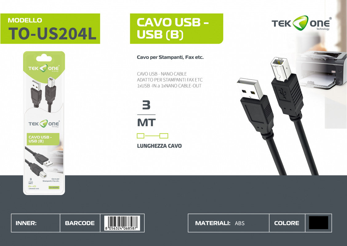 CAVO STAMPANTE USB 3MT