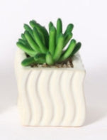 Mini Pianta Grassa Artificiale in Vaso Ceramico Ondulato