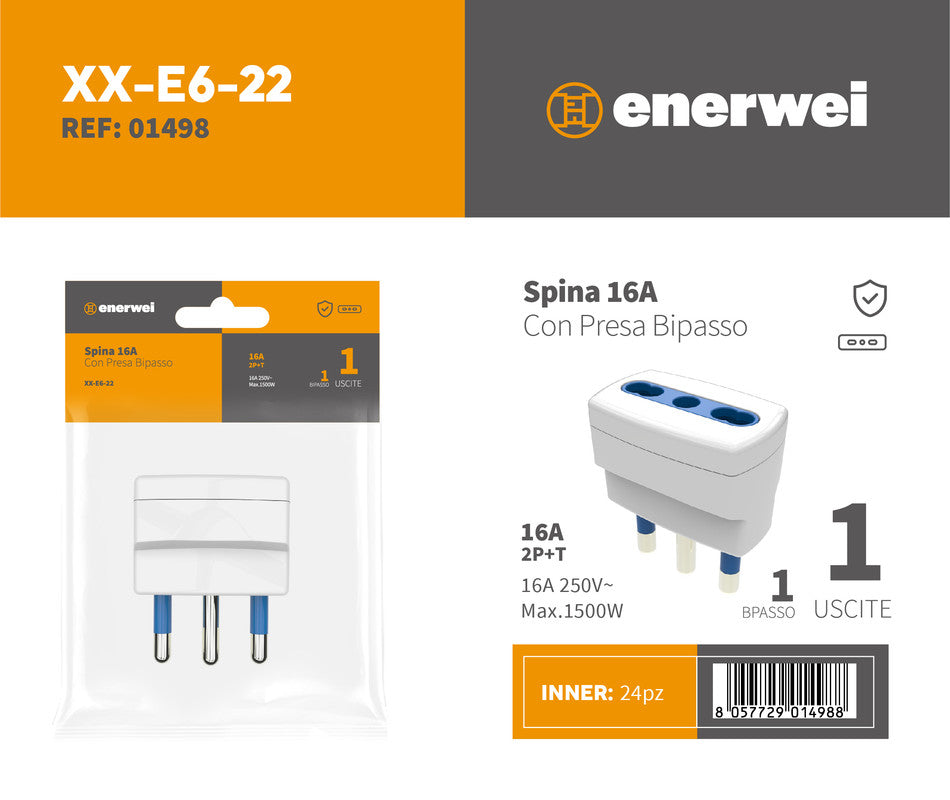 SPINA CON PRESA PLURISTANDARD 16A 250V~ MAX 1500W