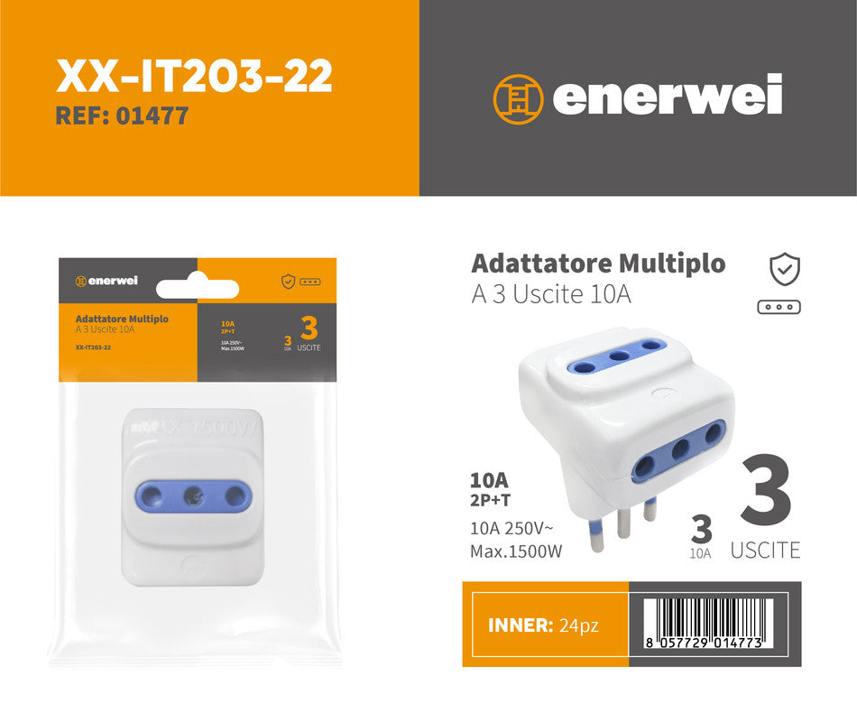 ADATTATORE MULTIPLO A 3 USCITE 10A 250V~ MAX 1500W
