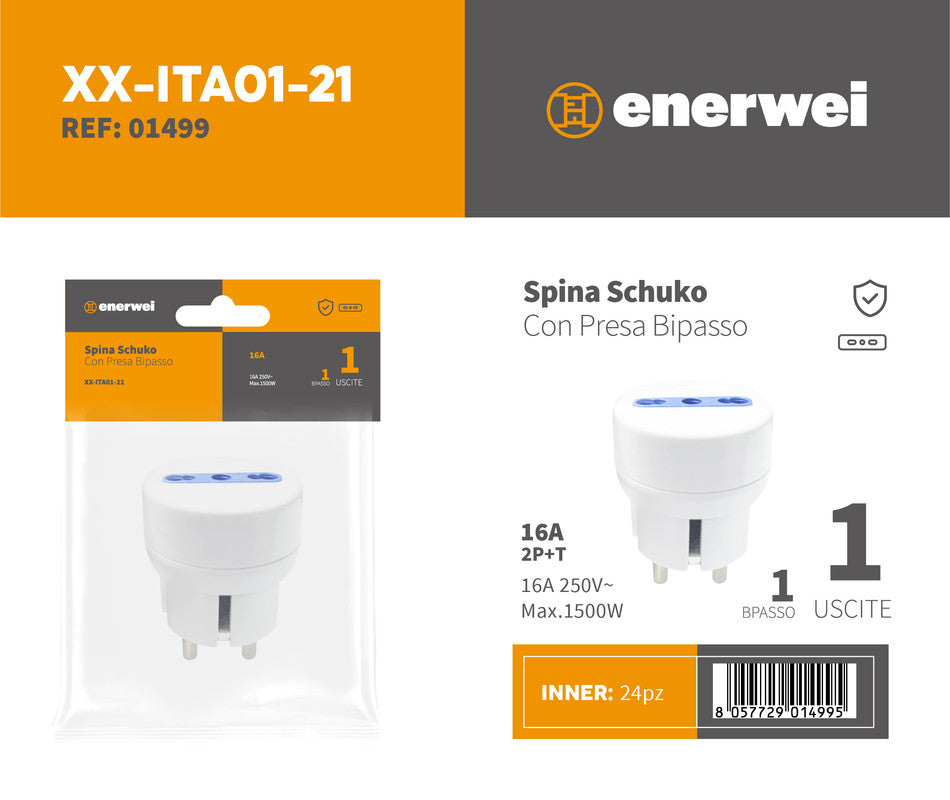 SPINA SCHUKO CON PRESA PLURISTANDARD 16A 250V~ MAX 1500W